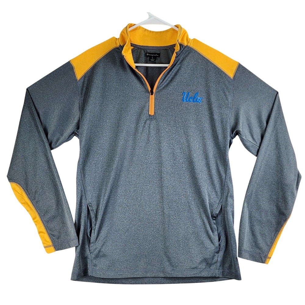 UCLA Bruins Quarter Zip Champion Elite Pullover Mens Large Gray‎ Yellow Athletic